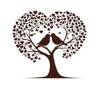 Love Birds in Tree with Hearts Wall Decals PVC 54.6x59.9cm Wall beautification Coffee