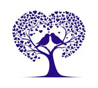 Love Birds in Tree with Hearts Wall Decals PVC 67.2x73.8cm Car Body Decoration DarkBlue