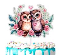 Love Birds Owl Cake Topper - Floral Wreath & Heart Decor for Couples, Ideal for Romantic Birthday, Anniversary Bash Valentine's Day & Wedding Reception Supplies
