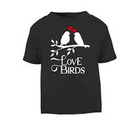 Love Birds Sitting on a Branch (Romantic Quotes for Couples, Anniversary) Short Sleeve Cotton Toddler t Shirt, 3-4 Years, Black