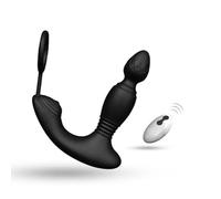 LOVE BITE - Thrusting Anal Vibrator for Men - Powerful Prostate Massager with 10 Vibrating Modes & 3 Thrusting Functions - Ball Massager, Expanding Anal Beads & Cock Ring & Remote Control Male Sex toy