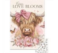 Love Blooms Cow Art Print Jigsaw Puzzles Puzzle for Adults Kids. 1000 Piece Whimsical Challenge Toy Educational Game Home Decoration for Educational Games Gifts 70x50cm/1000pcs