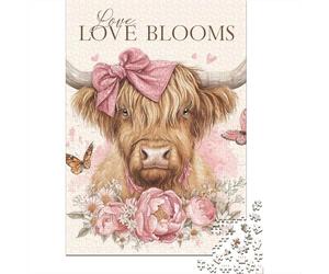 Love Blooms Cow Art Print Jigsaw Puzzles Puzzle for Adults Kids. 1000 Pieces Whimsical Challenge Toy Educational Game Home Decoration for Adults& Kids Age 14 Years Up 38x26cm/1000pcs
