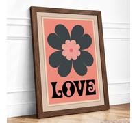 Love Blooms Retro Framed Wall Art Print A1 (84.1×59.4cm) Walnut, Wall Decor for Living Room, Bedroom, Office & Home, Ready to Hang, Art Gift