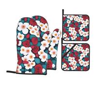 Love Blossoms Kitchen Baking Insulated Gloves Set, Oven Mitts Potholders, for Cooking, Microwave, BBQ