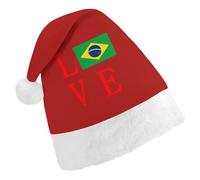 Love Brazilian Flag Christmas Hat with Pom-Pom Breathable Classic Xmas Beanie Cap Headwear for Party