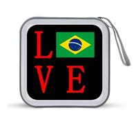 Love Brazilian Flag Trendy CD Case Hard Plastic Portable DVD Storage Binder Wallet for Car Home Office