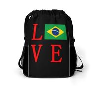 Love Brazilian Flag Trendy Drawstring Backpack Lightweight Gym Bag with Shoes Compartment Printed String Daypack
