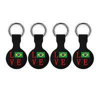 Love Brazilian Flag Trendy GPS Cases Holder with Key Chain Ring Portable Protective Covers Compatible with Airtag