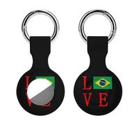 Love Brazilian Flag Trendy GPS Cases Holder with Key Chain Ring Portable Protective Covers Compatible with Airtag