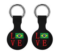 Love Brazilian Flag Trendy GPS Cases Holder with Key Chain Ring Portable Protective Covers Compatible with Airtag