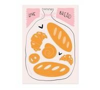 Love Bread Abstract Illustration Kitchen Poster, Modern Wall Art Restaurant Decor Food Print, Archival Matte, A2 (Print Only) - 59.4x42cm