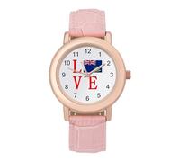 Love British Virgin Islands Flag Funny Watches for Women Pink Leather Strap Quartz Watch for Small Wrists
