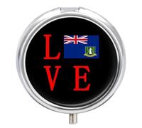 Love British Virgin Islands Flag Round Pill Organizer Portable Medicine Pill Dispensers Container for Daily Travel