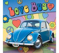 Love Bug | 2027 12 x 24 Inch (Hanging) Monthly Square Wall Calendar | Plastic-Free | Motor Club | Hippy Beetle
