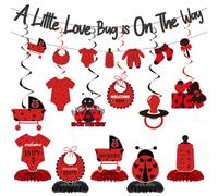 Love Bug Baby Shower Decorations - NOVBAUB 19PCS Ladybug Birthday Decorations Honeycomb Centerpieces Hanging Swirls Banner for Baby Shower Gender Reveal Birthday Party Supplies