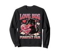 Love Bug Purrfect Pair Cute Cat Valentine Heart Candy Art Sweatshirt