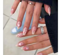 Love Butterfly French Tip False Nails with Pearl Bow, Acrylic Press on Nails, 12 Sizes for Women, Easy to Apply in 15 Minutes for Daily Use and Special Occasions