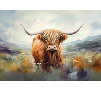Love By Canvas Highland Cow Grazing In The Scottish Highlands Art Print Unframed 2 Sizes A3, A4 (A4)