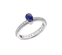 Love By Faberge 18ct White Gold Blue Sapphire Fluted ring with Diamond Shoulders - Ring Size J