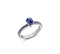 Love By Faberge 18ct White Gold Blue Sapphire Fluted Ring with Sapphire Shoulders - Ring Size M