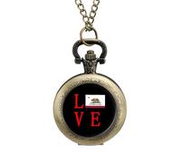 Love California State Flag Classic Quartz Pocket Watch Vintage Men's Pocketwatch with Chain Christmas Gifts for Father Husband Boyfriend