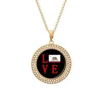 Love California State Flag Fashion Diamond Round Pendant Necklace Multicolored Necklaces Gift for Wife Mother Girlfriend