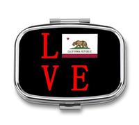 Love California State Flag Mini Pill Box Portable Vitamins Organizer 2 Compartment Square Pills Case for Pocket Purse
