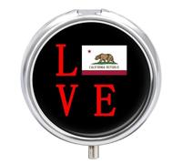 Love California State Flag Mini Pill Box Portable Vitamins Organizer 3 Compartment Pills Case for Pocket Purse