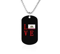 Love California State Flag Personalized Memorial Necklace Rectangle Charms Pendant Gift Tag for Friend Family 23.6in(60cm)