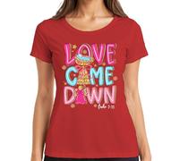 Love Came Down Luke 2:11 Christmas Angel Baby Jesus Gift Women's T-Shirt, red, XXL