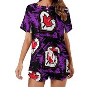 Love Canada Canadians Heart Women's Pajama Set Short Sleeve Shirt and Shorts Sleepwear Lounge Set