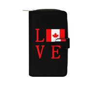 Love Canadian Flag Casual Leather Wallet for Men Women Classic Zipper Pocket Credit Card Coin Purse with ID Window