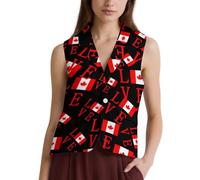 Love Canadian Flag Formal Waistcoat for Women V Neck Sleeveless Suit Vest Business Casual