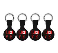 Love Canadian Flag Trendy GPS Cases Holder with Key Chain Ring Portable Protective Covers Compatible with Airtag