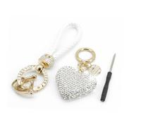 Love Car Keyring, Heart Patterned Keychain, PU Leather Car Keychain, Glitter Heart Keyring, Bling Universal Key Fob Holder with Anti Lost D Buckle 360 Degree Rotatable Car Key Fob Holder (White)