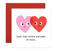 Love Card for Him Her - Two Weirdos Cute Hearts - Funny Sweet Love Greetings for Partner Boyfriend Girlfriend Bestie Wife Husband Fiance Babe Hun Couples - Anniversary or Valentines Day Ideas