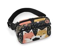 Love Cartoon Fox Fanny Packs with Zipper, Personalized Waist Bags with Multiple Pockets, Adjustable Sling Bag for Travel, Waterproof Belt Bag, Crossbody Bags