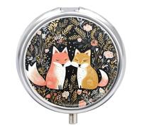 Love Cartoon Fox Pill Box Medicine Pill Organizer 3 Compartment Daily Pill Case Small Pill Container Round Pill Holder Travel Pill Box Metal Pill Case for Purse Pocket
