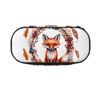 Love Cartoon Fox Print Lightness Portable Pencil Case Spacious Pen Bag School Supplies Makeup Storage