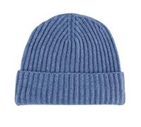 Love Cashmere Women's Ribbed 100% Cashmere Beanie Hat - Denim Blue - Made in Scotland