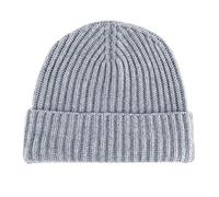 Love Cashmere Women's Ribbed 100% Cashmere Beanie Hat - Light Grey - Made in Scotland