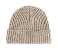 Love Cashmere Women's Ribbed 100% Cashmere Beanie Hat - Light Natural - Made in Scotland