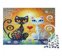 Love Cat Couple Jigsaw Puzzles 1000 Piece Recycled Paper Adults Colorful Art Cat Pair Puzzle Impossible Challenge Stimulate Brain Thinking Gifts for Women And Men 70x50cm/1000pcs