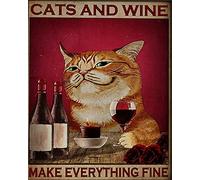 Love Cat Love Drinking Wine Cats And Wine Make Everything Fine Vintage Funny Cat Wine Metal Sign Art Tin Metal Poster Gift 8x12 inch