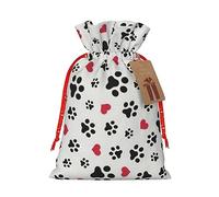 Love Cat Paw Heart Puppy Foot Print print Christmas Packing Bag Linen Bags with Drawstring Wedding Present Bag