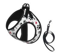 Love Cat Paw Heart Puppy Foot Print Print Harness Leash Set For Cat Dog, Reflective Adjustable Escape-Proof Vest Lead With Soft Breathable Mesh, For Small Pets And Kitten Puppy