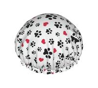 Love Cat Paw Heart Puppy Foot Print Printed Bathing Cap, Dual Layer Hair Protector, Elastic Hair Cover For Washing Face, 10.6in/27cm