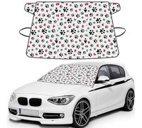 Love Cat Paw Heart Puppy Foot Print Printed Winter Car Protector, Waterproof Coated Snow Shield, Secure Mirror Strap Auto Cover