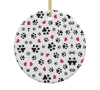 Love Cat Paw Heart Puppy Foot Print Printing Christmas Tree Decorations,Ceramic Xmas Trees Hanging Ornaments,Meaningful Party Gifts